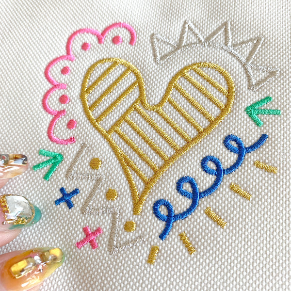 Flat Nylon Pouch "Doodle Heart” _ Multi Color