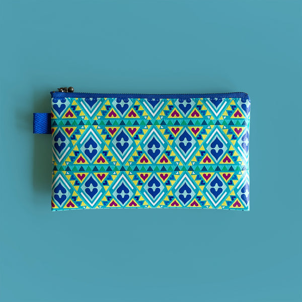 Flat Pouch "Geometric HEARTs Vibrant Wonderland" _ Blue