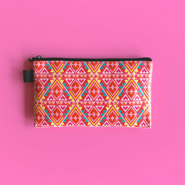 Flat Pouch "Geometric HEARTs Vibrant Wonderland" _ Pink