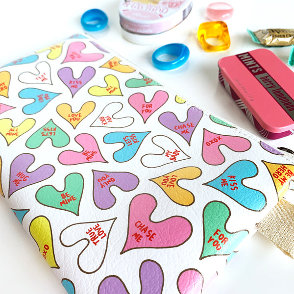 Flat Pouch “Conversation HEARTs” _ Pop Pastel