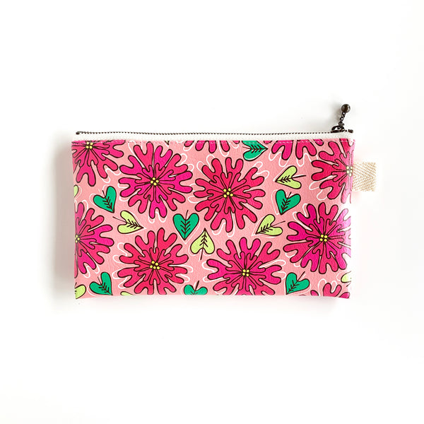 Flat Pouch “HEARTic LOVELY flower” _ Rose Pink