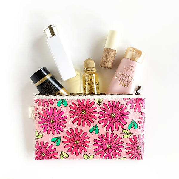 Flat Pouch “HEARTic LOVELY flower” _ Rose Pink