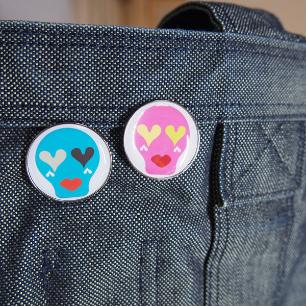 Sugar Skull Pin Badge _ Hot Pink