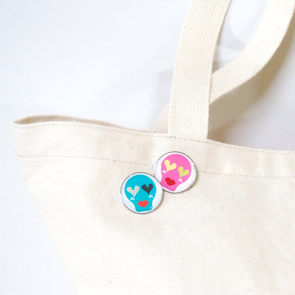 Sugar Skull Pin Badge _ Hot Pink