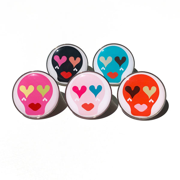 Sugar Skull Pin Badge _ Hot Pink