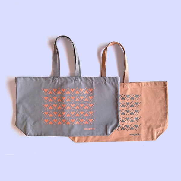 EXTRA LARGE TOTE “HEARTy Boundary” _ ZigZag Tendency _ Toffee Brown