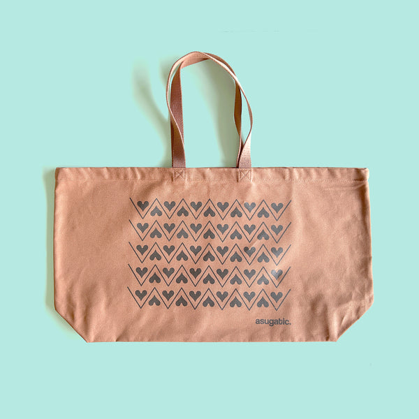 EXTRA LARGE TOTE “HEARTy Boundary” _ ZigZag Tendency _ Toffee Brown