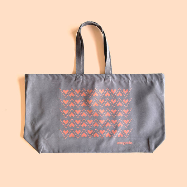 EXTRA LARGE TOTE “HEARTy Boundary” _ ZigZag Tendency _ Taupe Gray