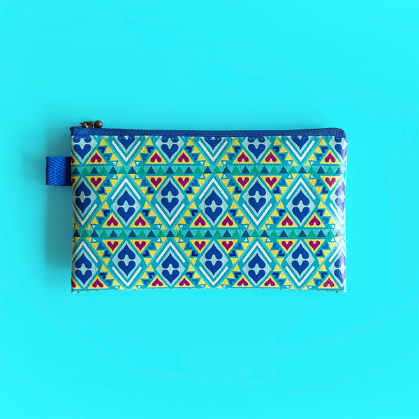 Flat Pouch "Geometric HEARTs Vibrant Wonderland" _ Blue