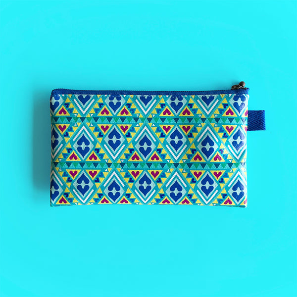 Flat Pouch "Geometric HEARTs Vibrant Wonderland" _ Blue