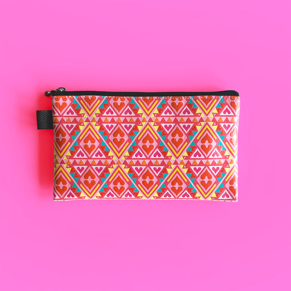 Flat Pouch "Geometric HEARTs Vibrant Wonderland" _ Pink