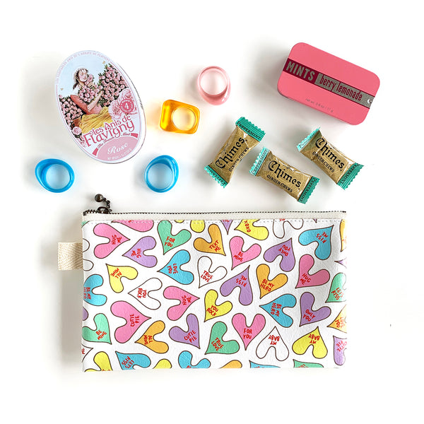 Flat Pouch “Conversation HEARTs” _ Pop Pastel