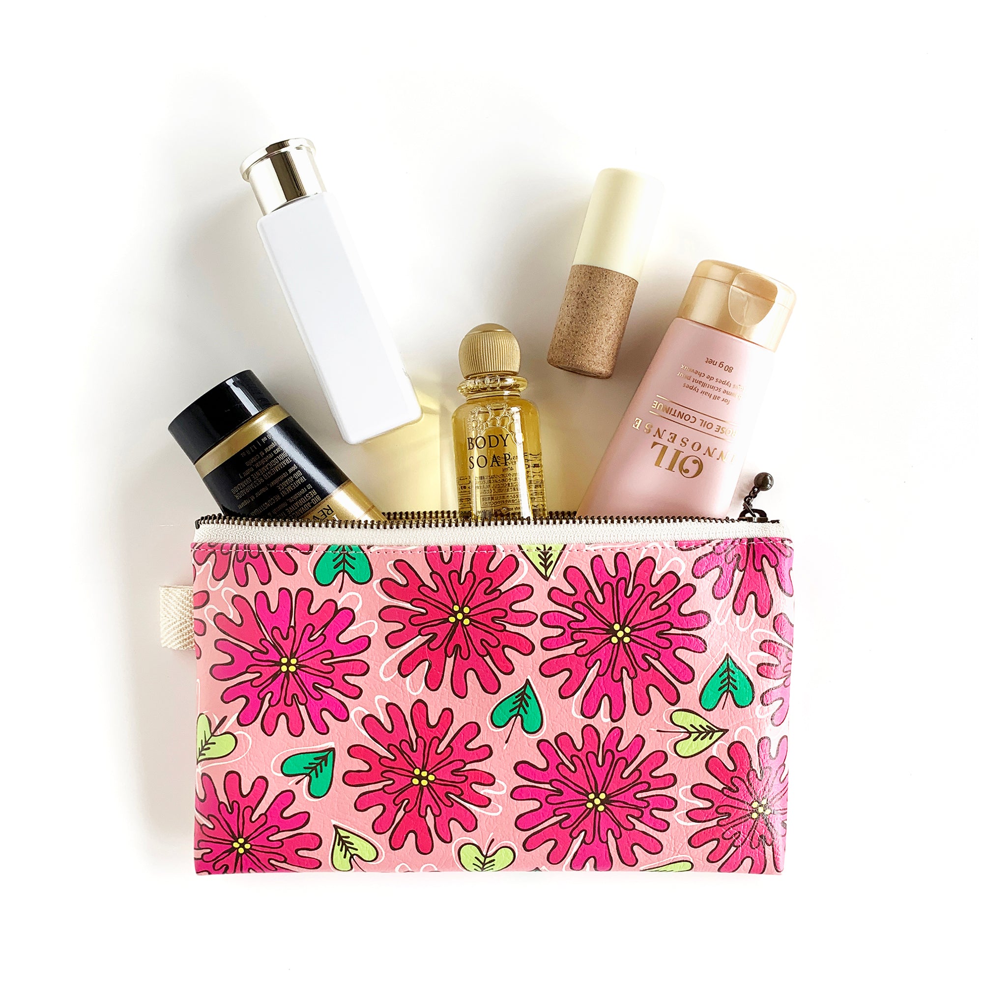 Flat Pouch “HEARTic LOVELY flower” _ Rose Pink