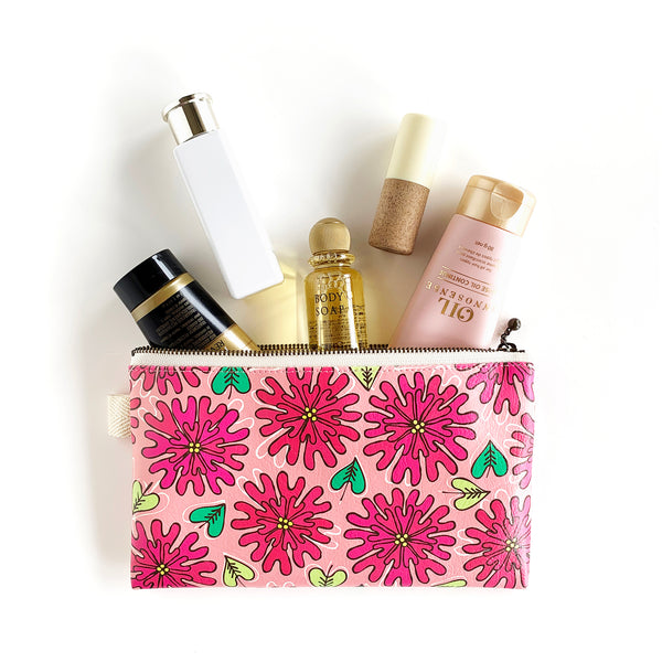 Flat Pouch “HEARTic LOVELY flower” _ Rose Pink