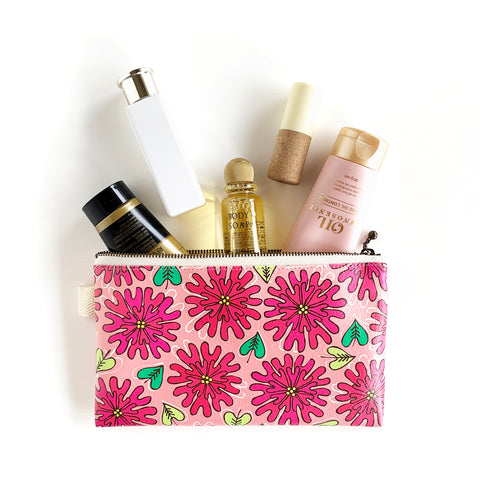 Flat Pouch “HEARTic LOVELY flower” _ Rose Pink