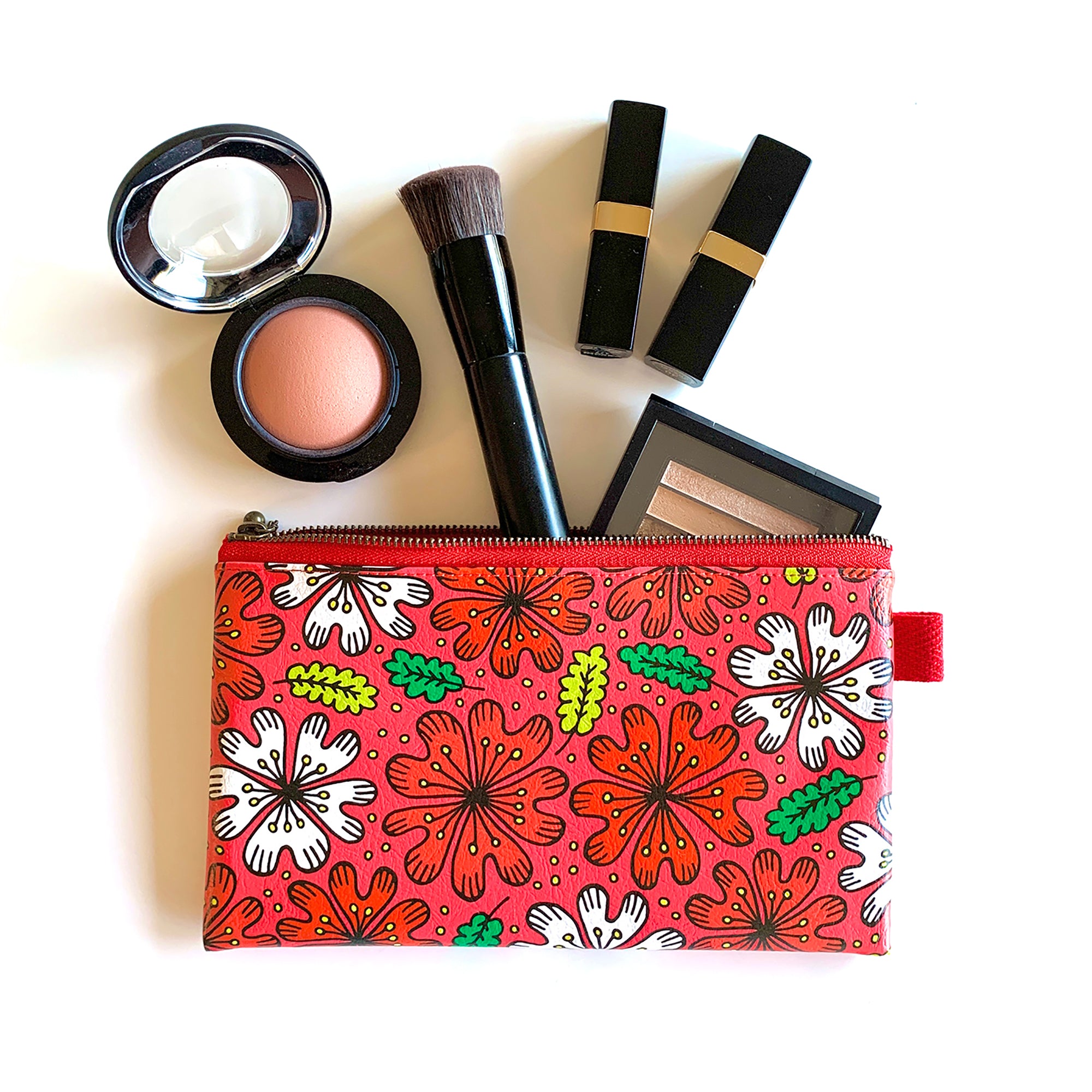Flat Pouch "HEARTic DARLING flower" _ Caribbean Red