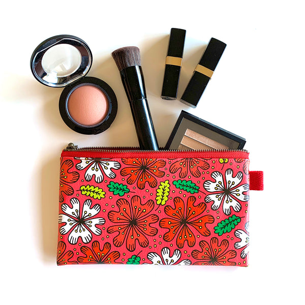 Flat Pouch "HEARTic DARLING flower" _ Caribbean Red