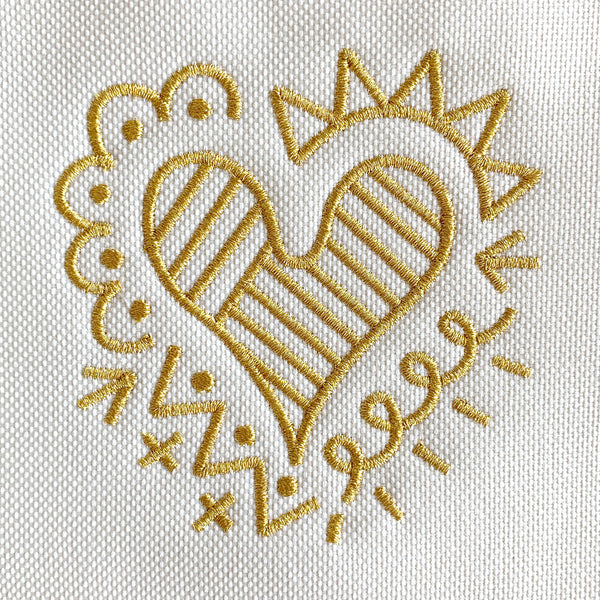 Flat Nylon Pouch "Doodle Heart" _ Gold
