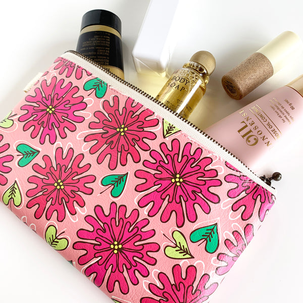 Flat Pouch “HEARTic LOVELY flower” _ Rose Pink