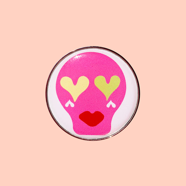 Sugar Skull Pin Badge _ Hot Pink